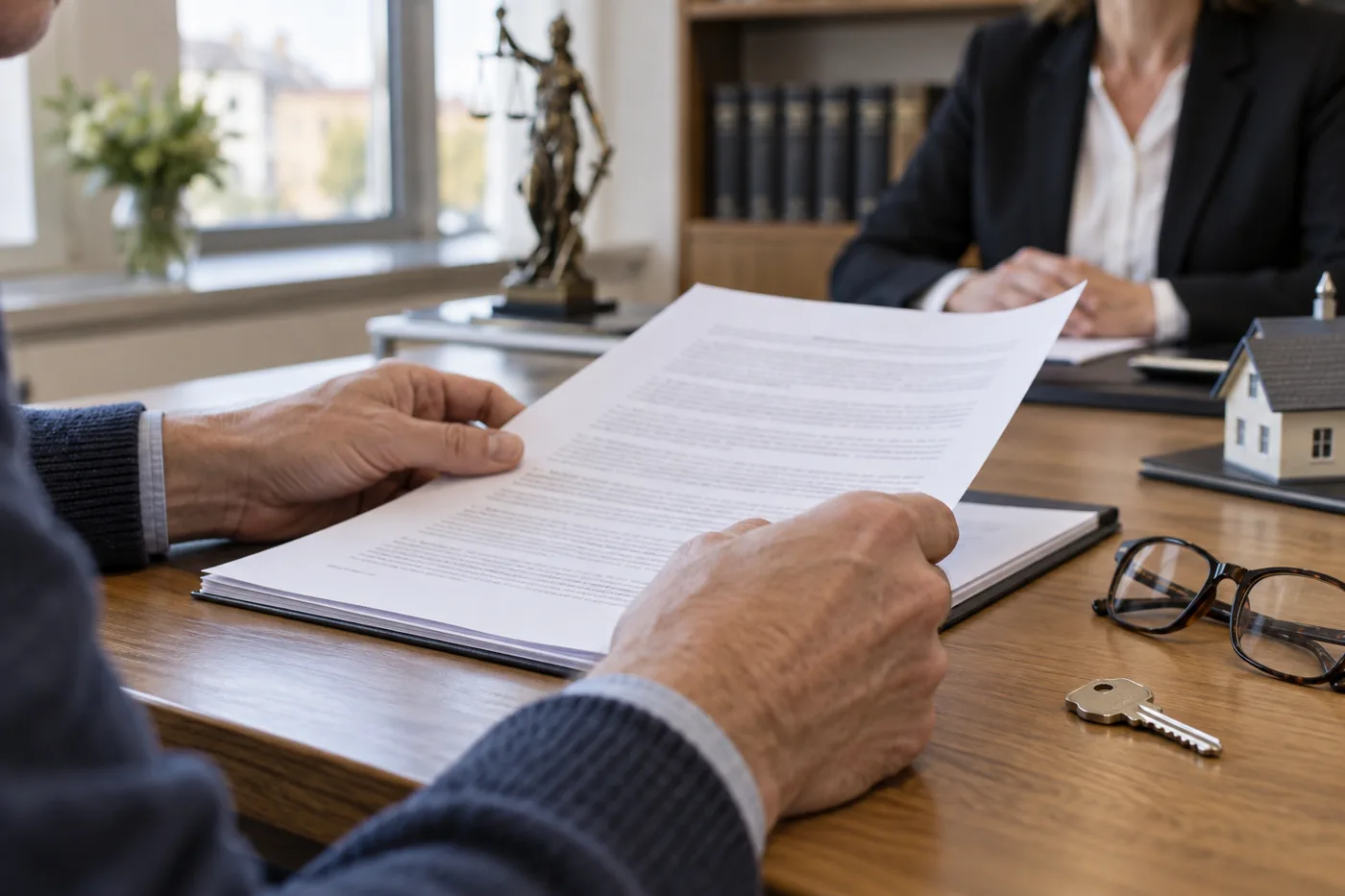 Eigentümer prüfen den Entwurf eines Immobilienkaufvertrags