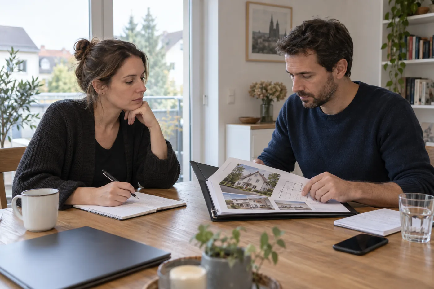 Getrenntes Paar bespricht sachlich Unterlagen zum gemeinsamen Haus