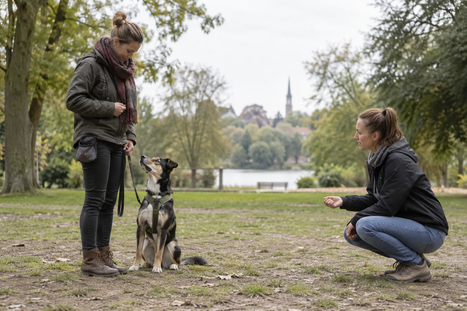 Ruhiges belohnungsbasiertes Hundetraining im Park