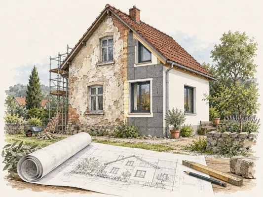 Illustration eines Hauses während einer Sanierung