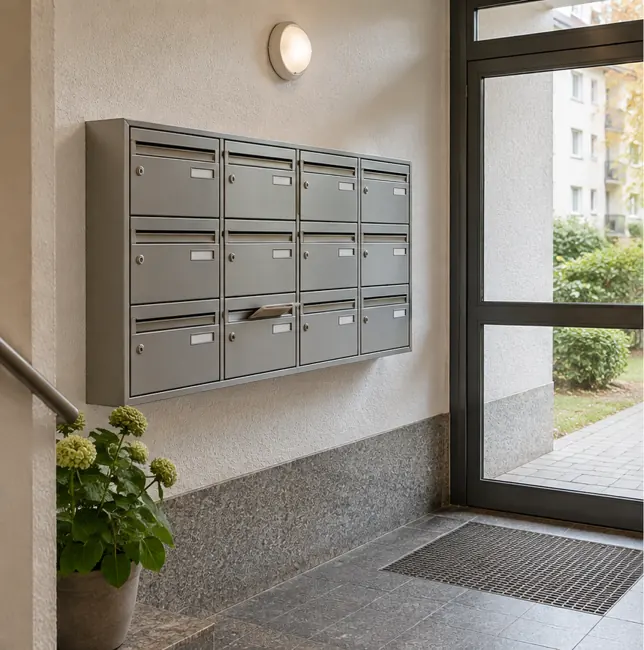 Gemeinsame Briefkastenanlage in einem Mehrfamilienhaus