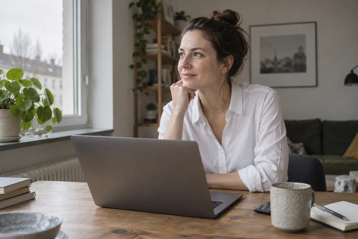 Frau arbeitet am Laptop